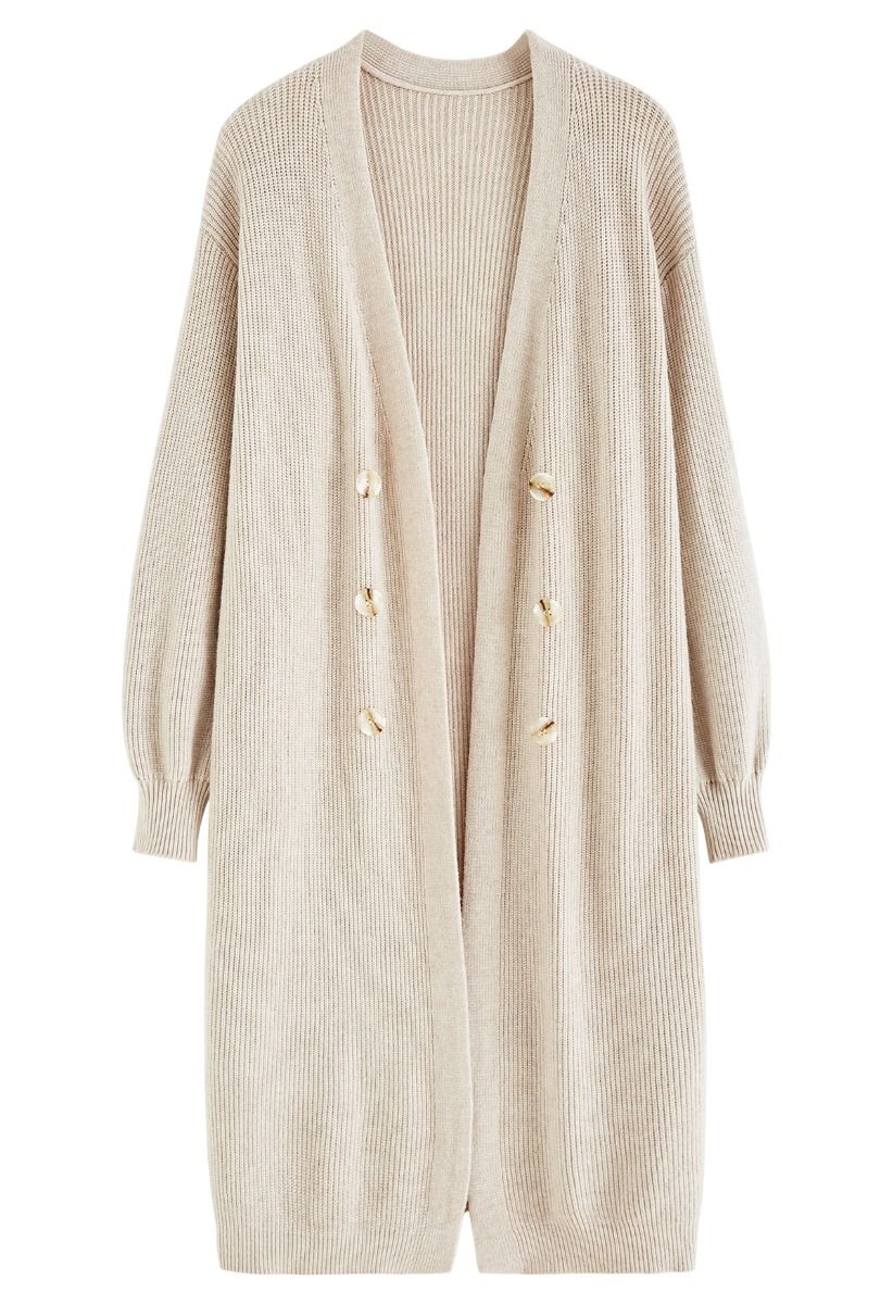 Full Ribbed Open Front Longline Cardigan in Oatmeal