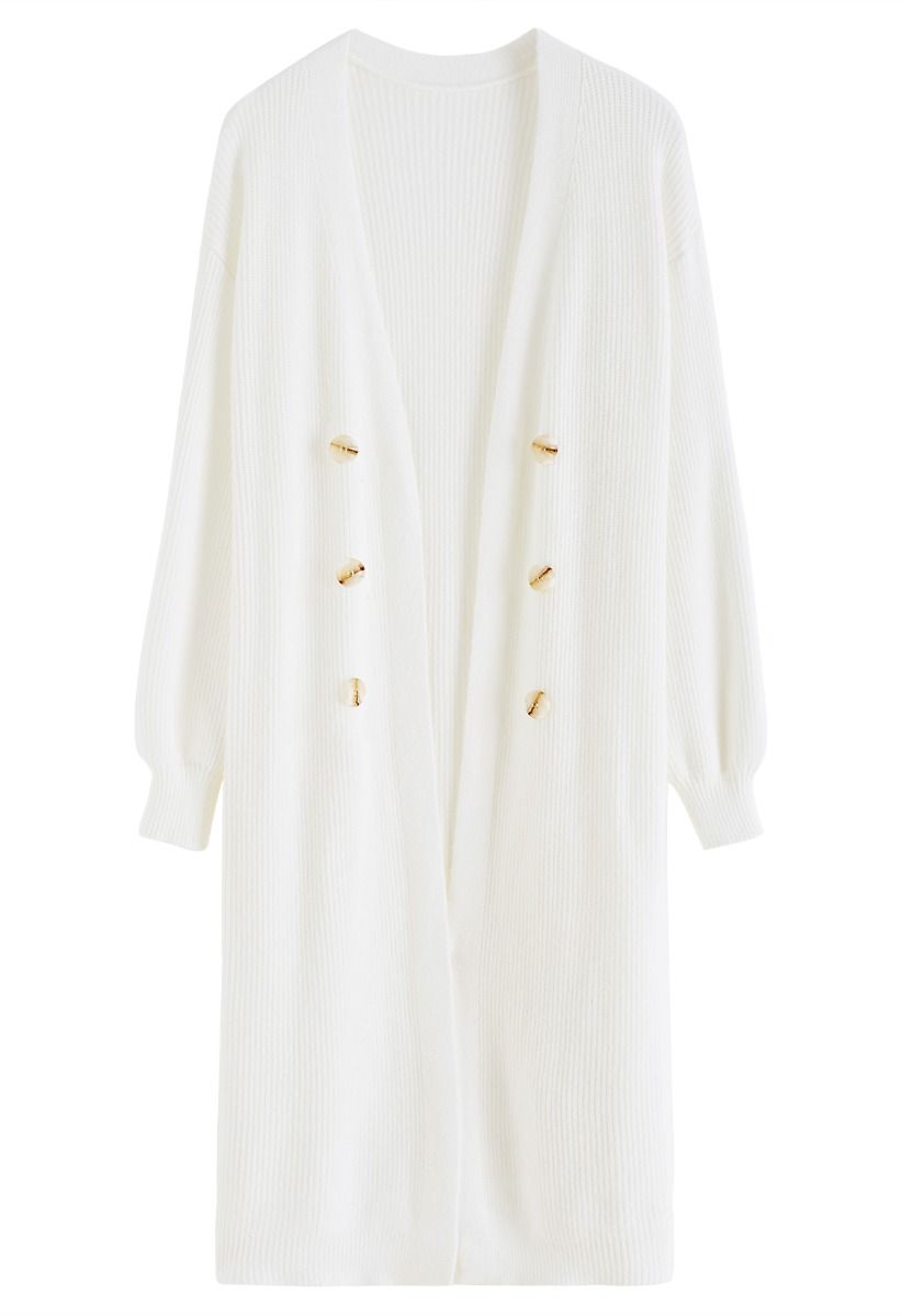 Full Ribbed Open Front Longline Cardigan in White