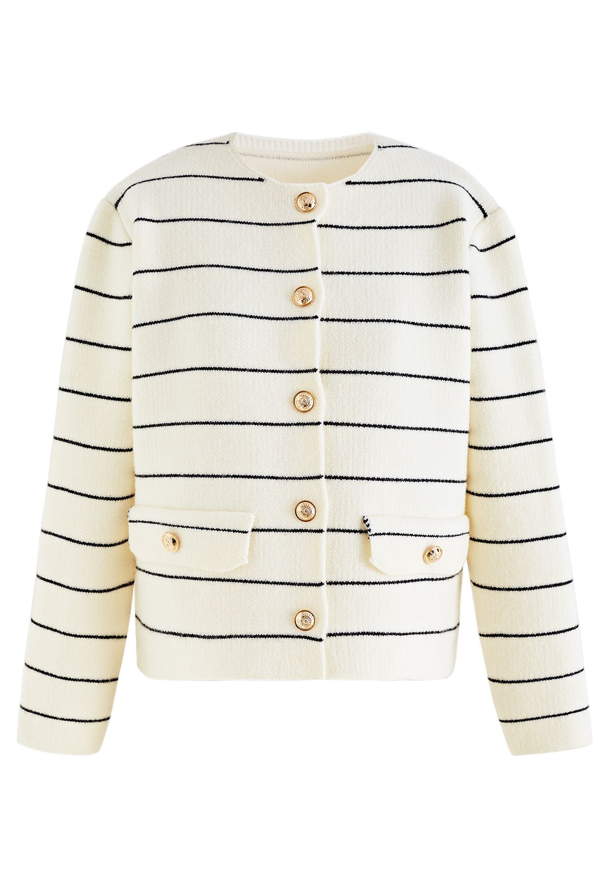 Contrast Stripes Button Down Cardigan in Ivory
