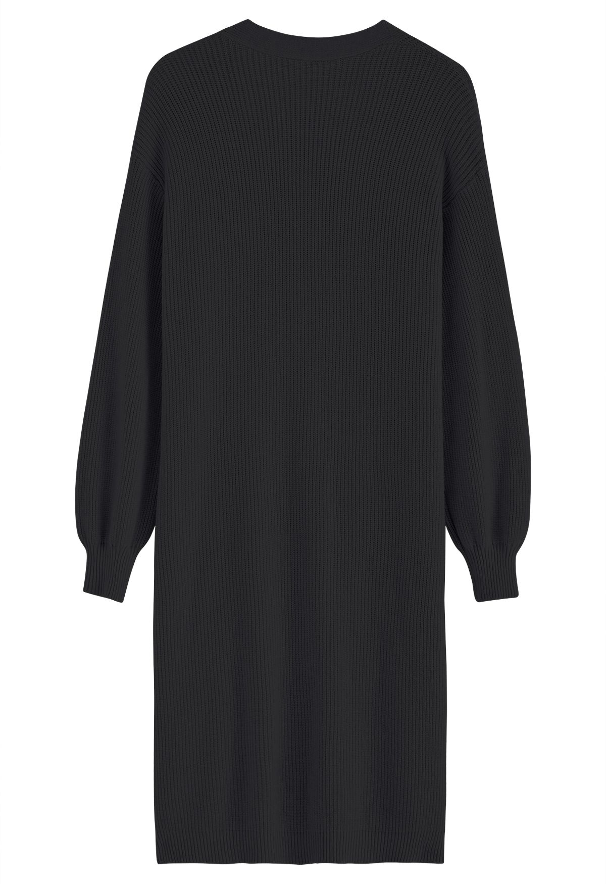 Full Ribbed Open Front Longline Cardigan in Black