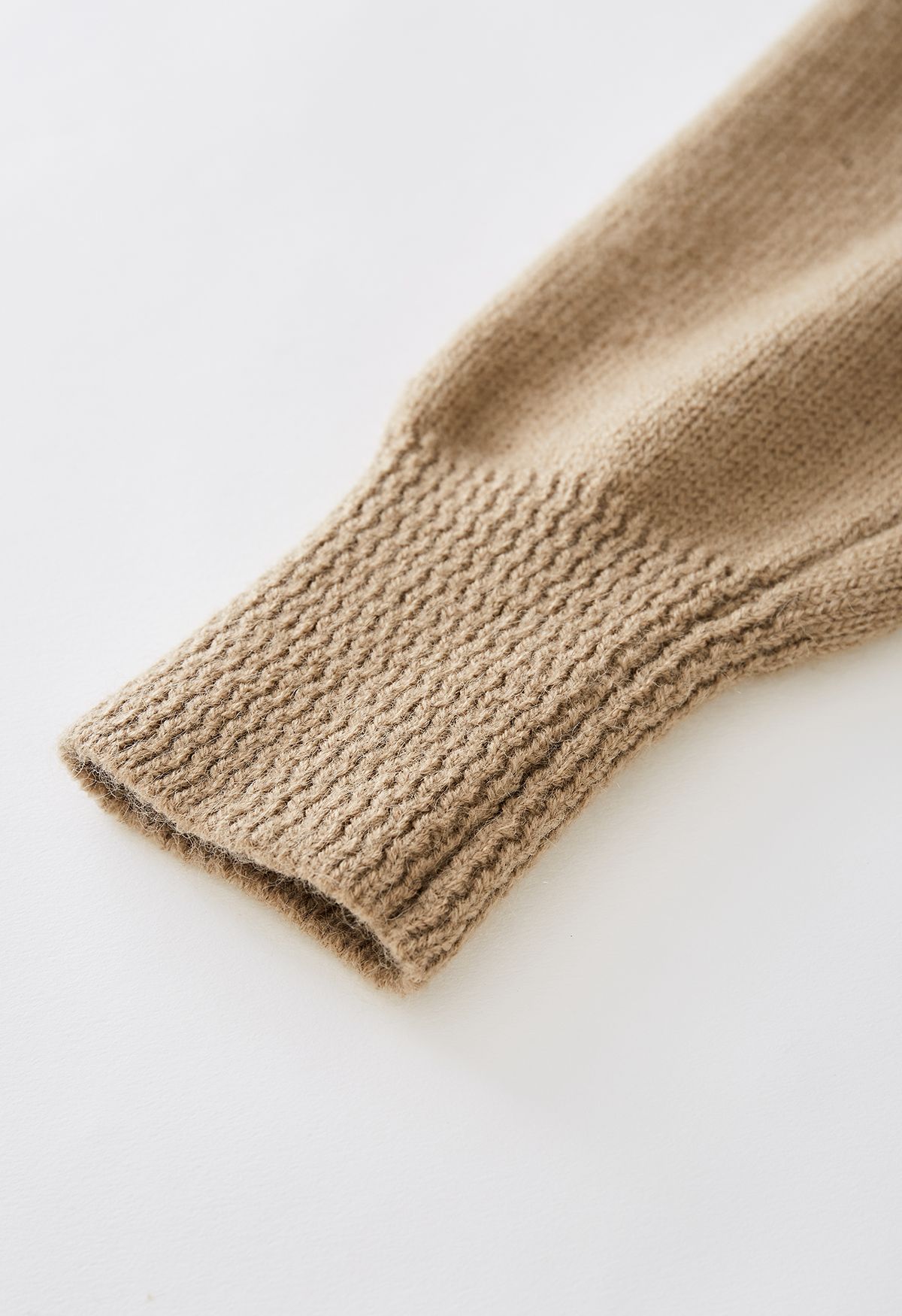 Contrast Edge V-Neck Knit Cardigan in Khaki