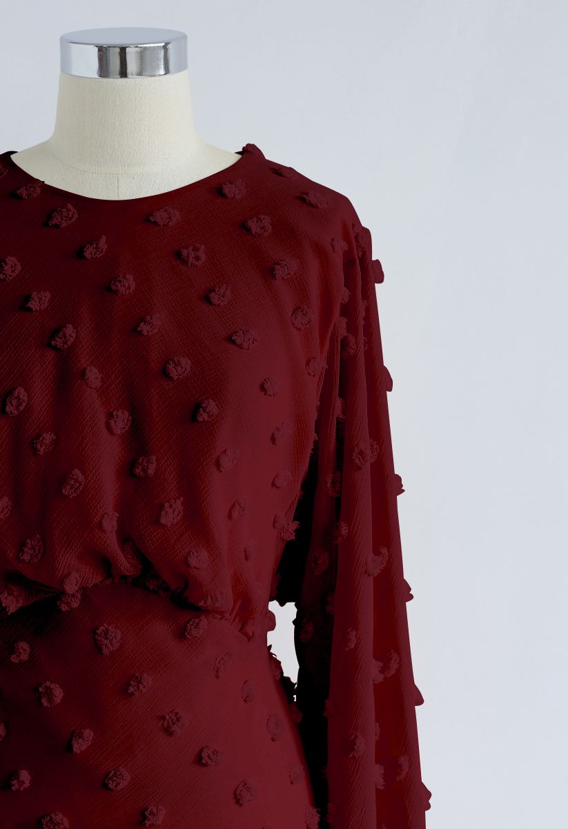 Cotton Candy Sheer Midi Dress in Burgundy