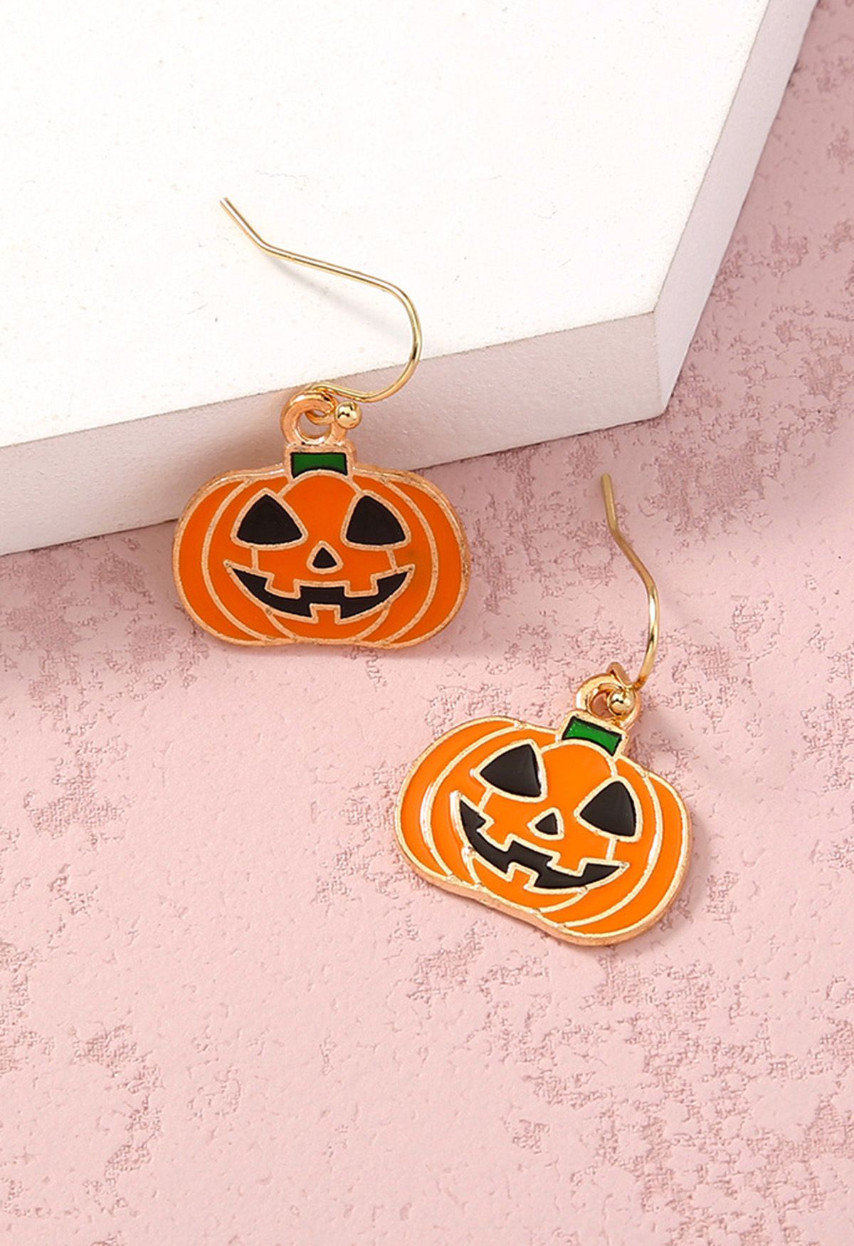 Smiley Pumpkin Gold Trim Earrings