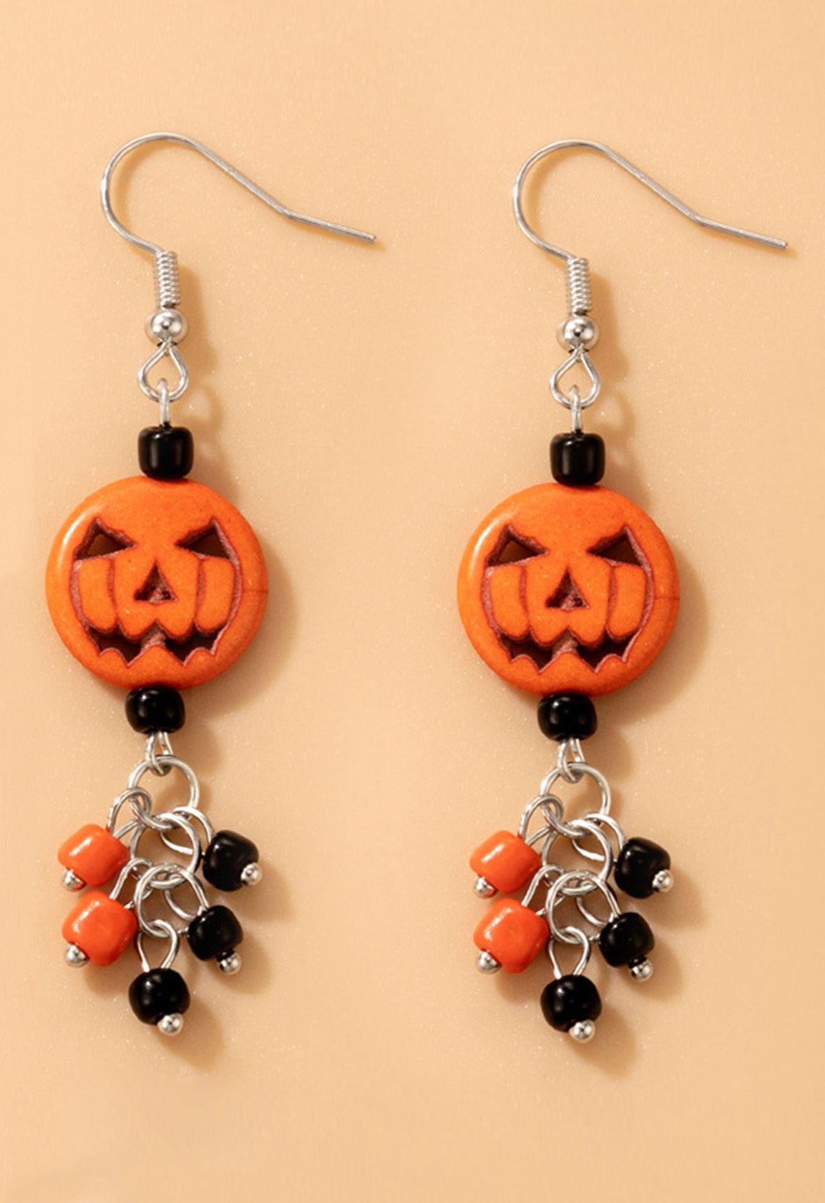 Scratched Pumpkin Beaded Earrings