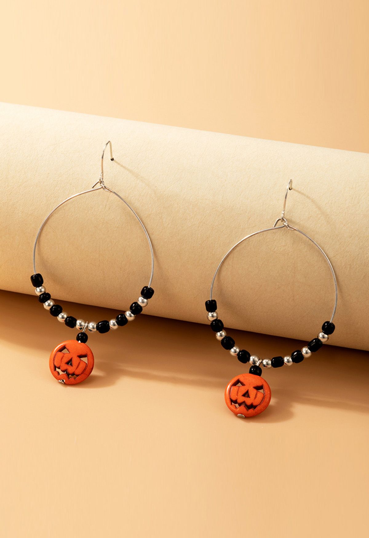 Pumpkin Pendant Beaded Hook Earrings