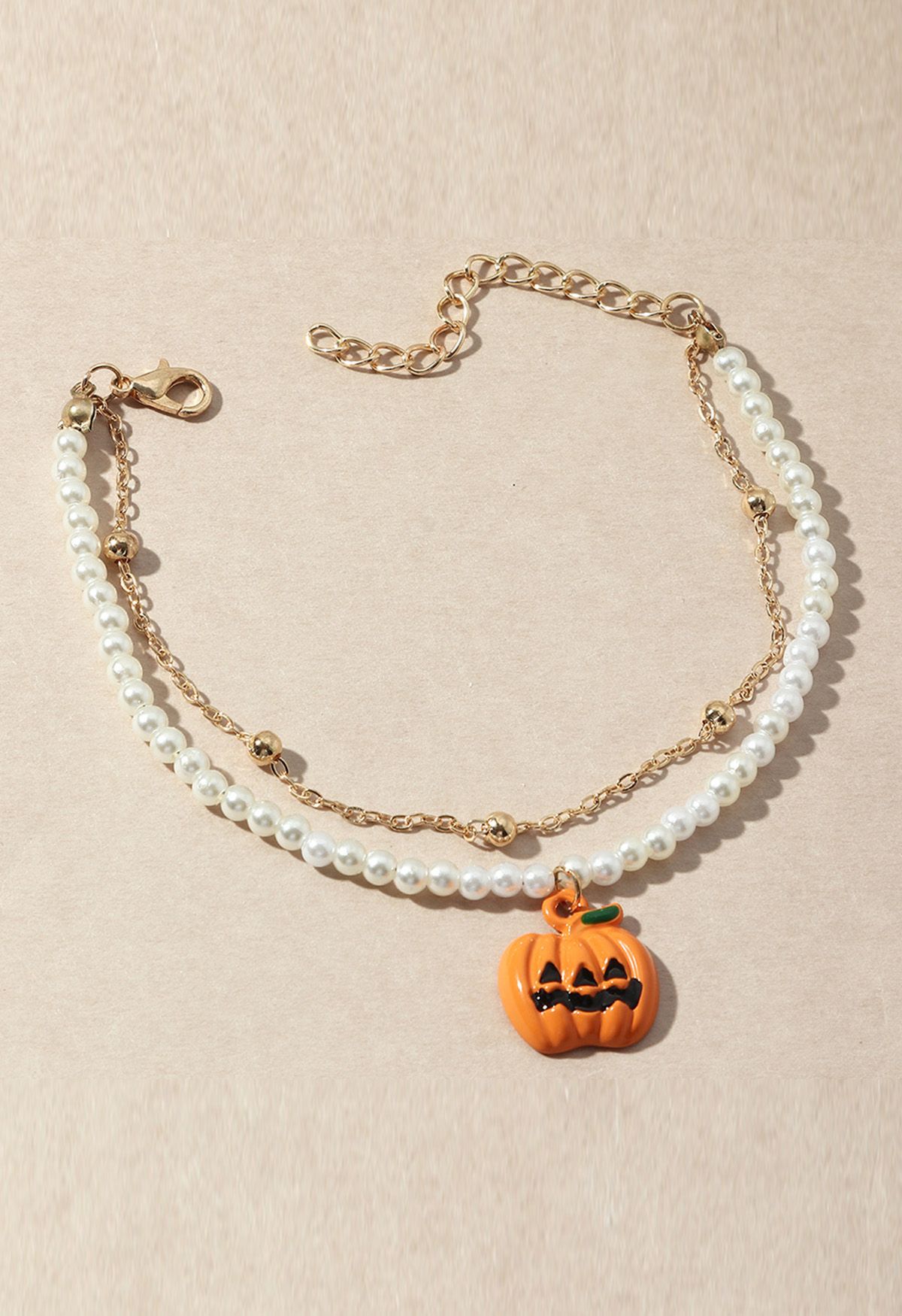 Pumpkin Pendant Gold Chain Pearl Bracelet