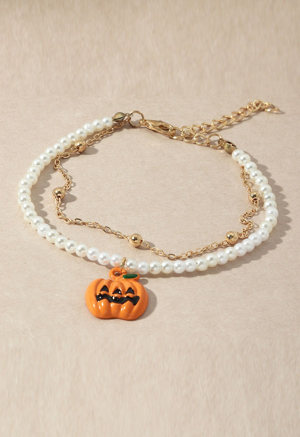 Pumpkin Pendant Gold Chain Pearl Bracelet