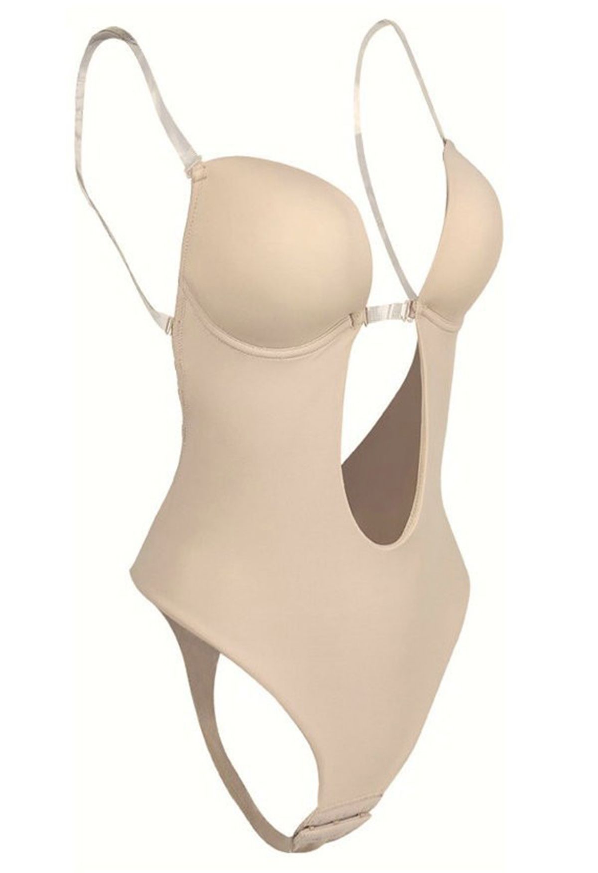 Cutout Front Low Back Underwire Bodysuit in Cream