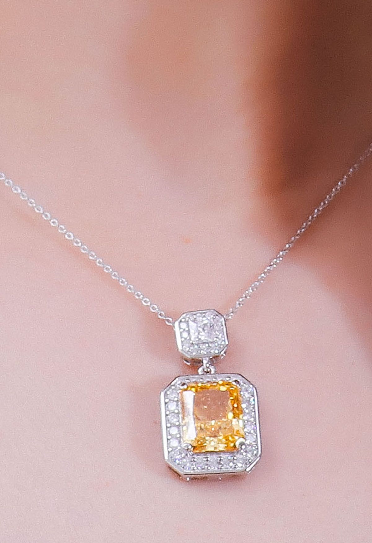 Rectangle Yellow Crystal Cubic Zirconia Necklace