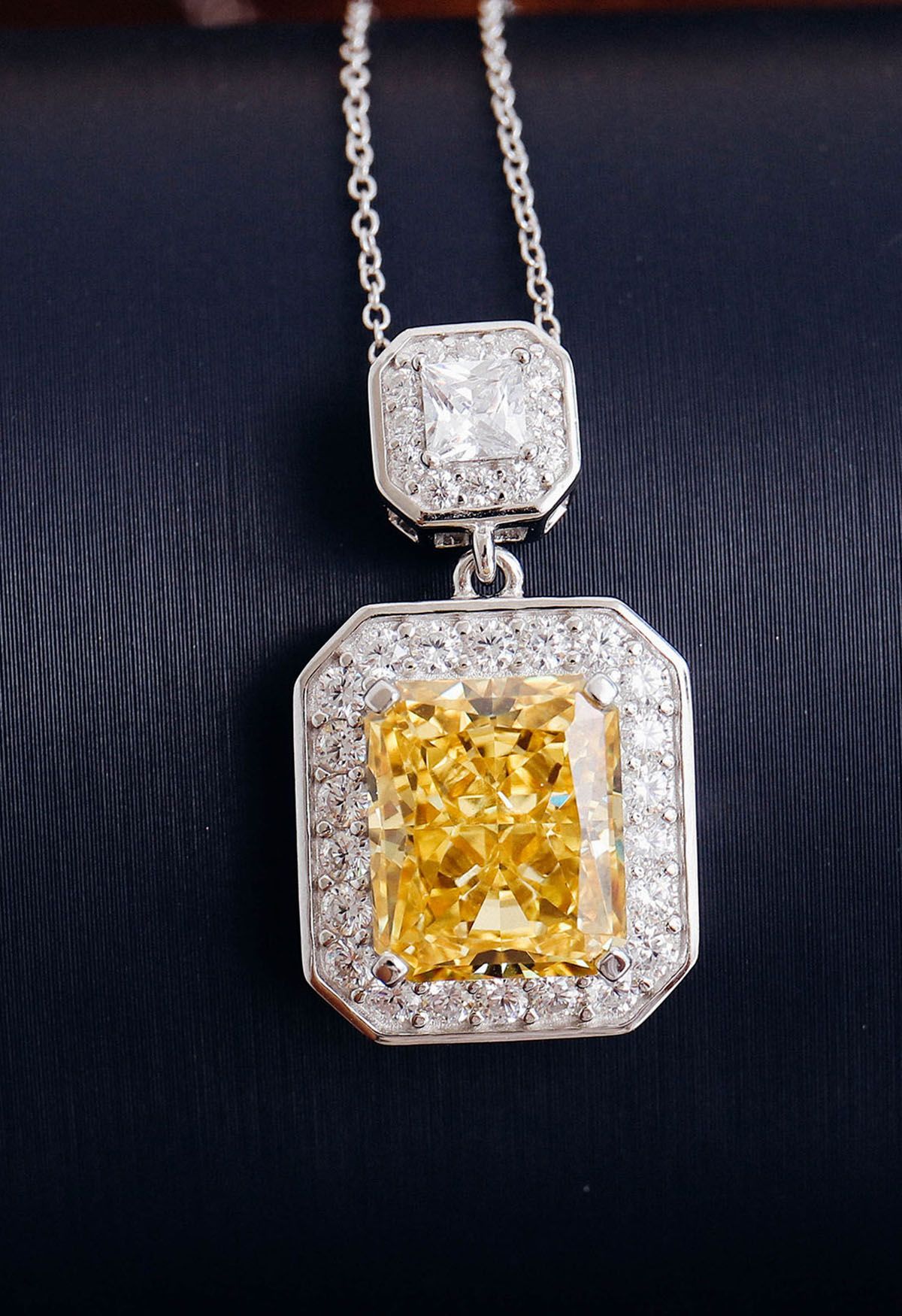 Rectangle Yellow Crystal Cubic Zirconia Necklace
