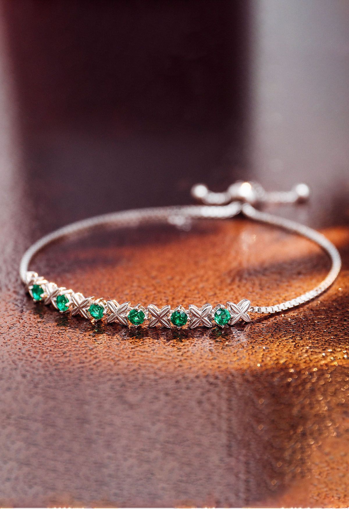Emerald Gem Four Leaf Bracelet