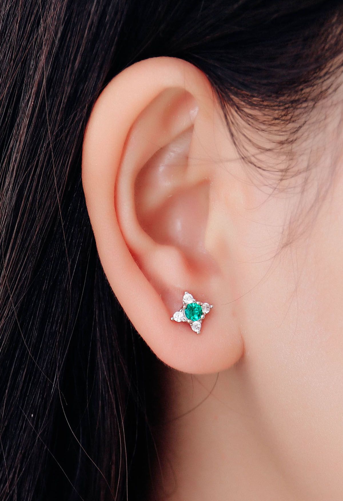 Four Angle Star Emerald Gem Earrings