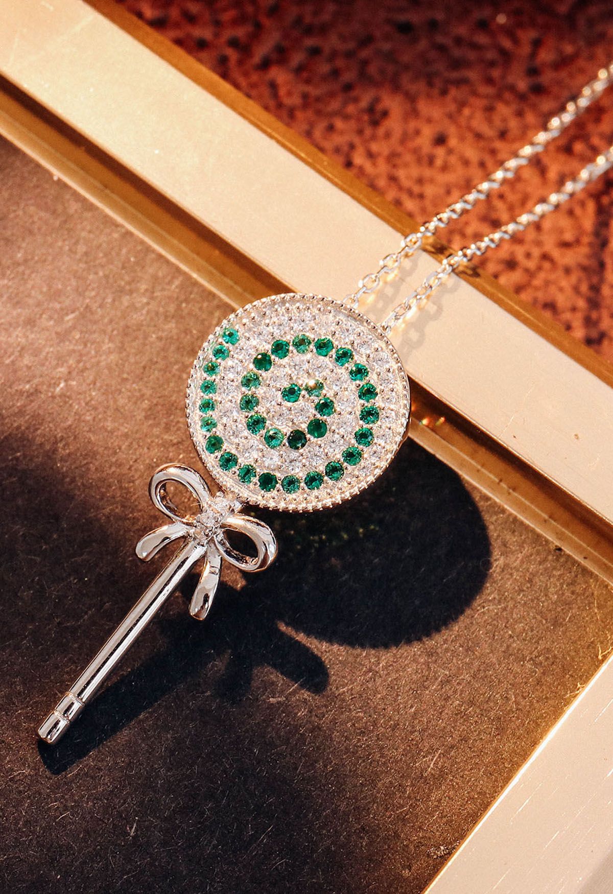 Lollipop Pendant Emerald Gem Necklace