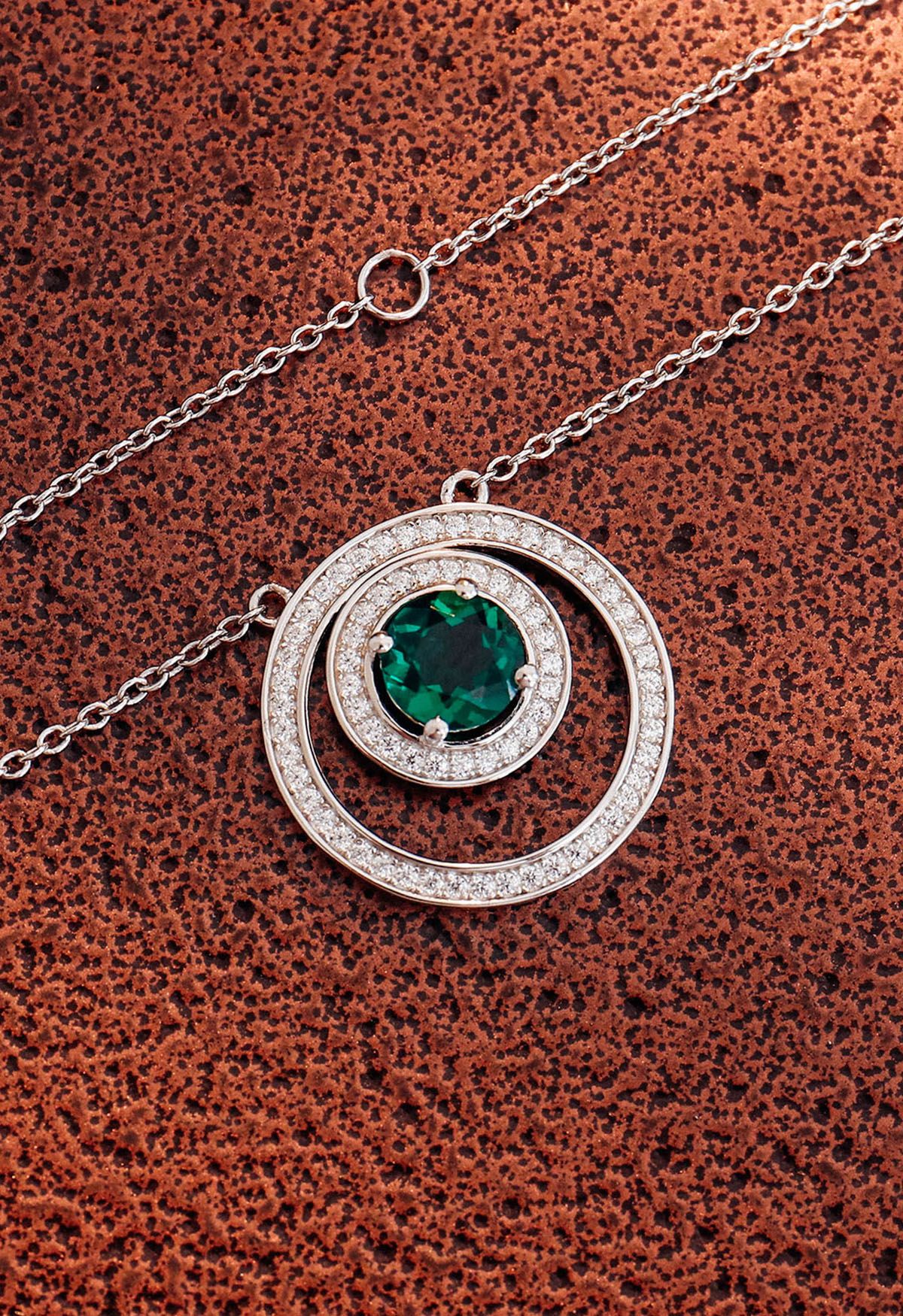 Double Circle Emerald Gem Necklace