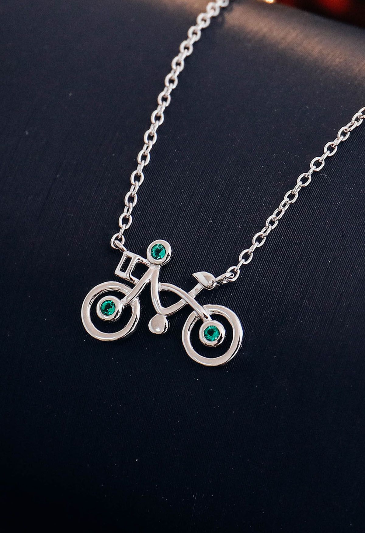 Bicycle Shape Emerald Gem Necklace