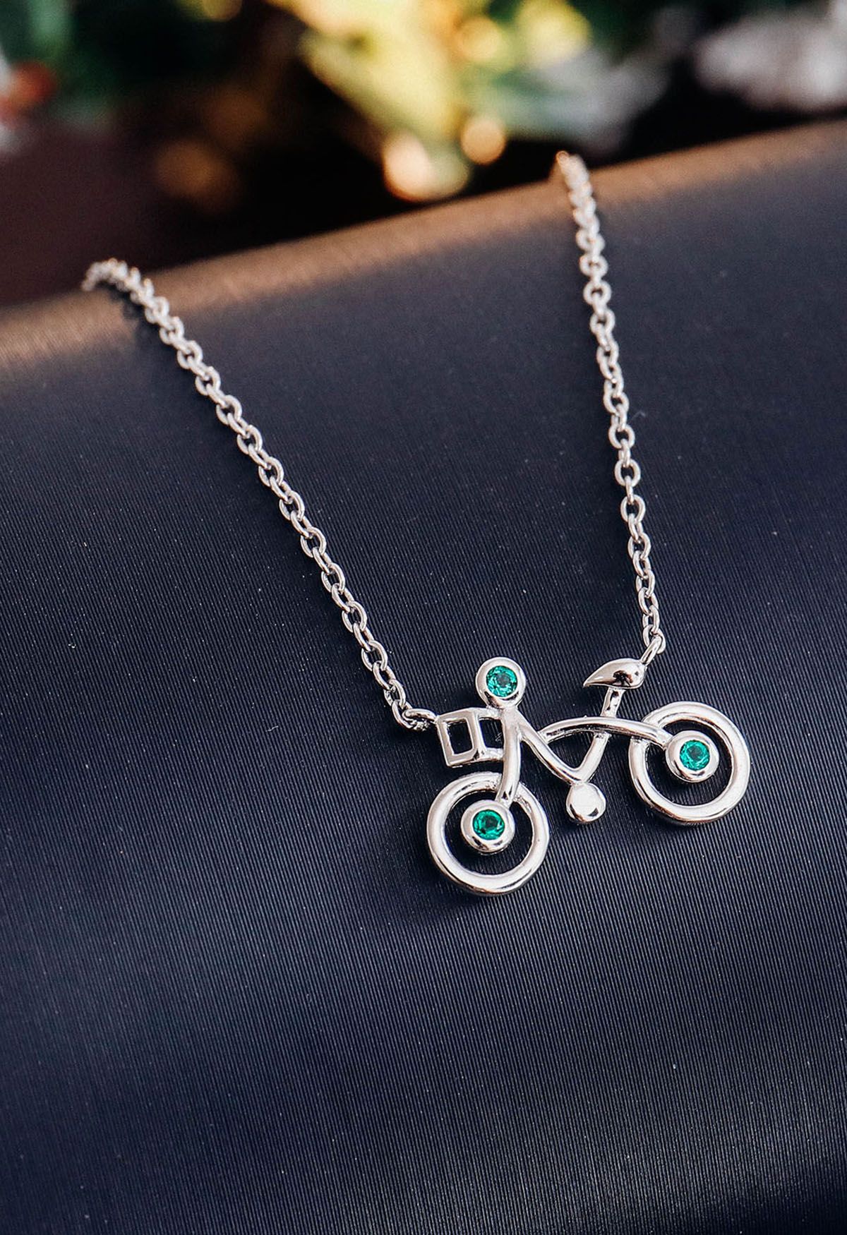 Bicycle Shape Emerald Gem Necklace