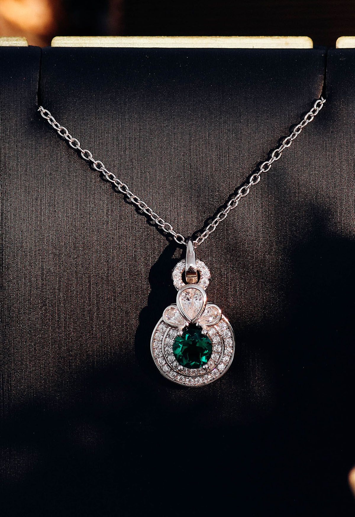 Rounded Halo Emerald Diamond Necklace