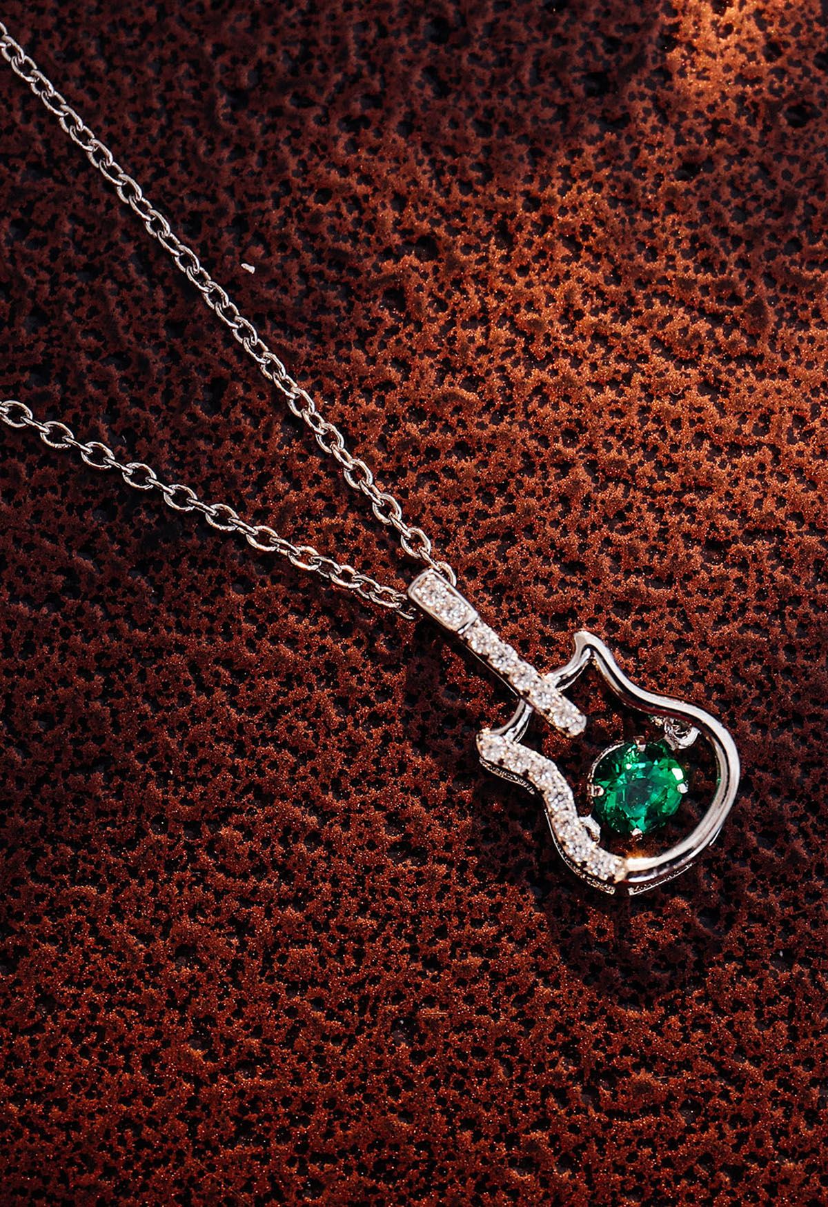 Guitar Shape Emerald Gem Necklace