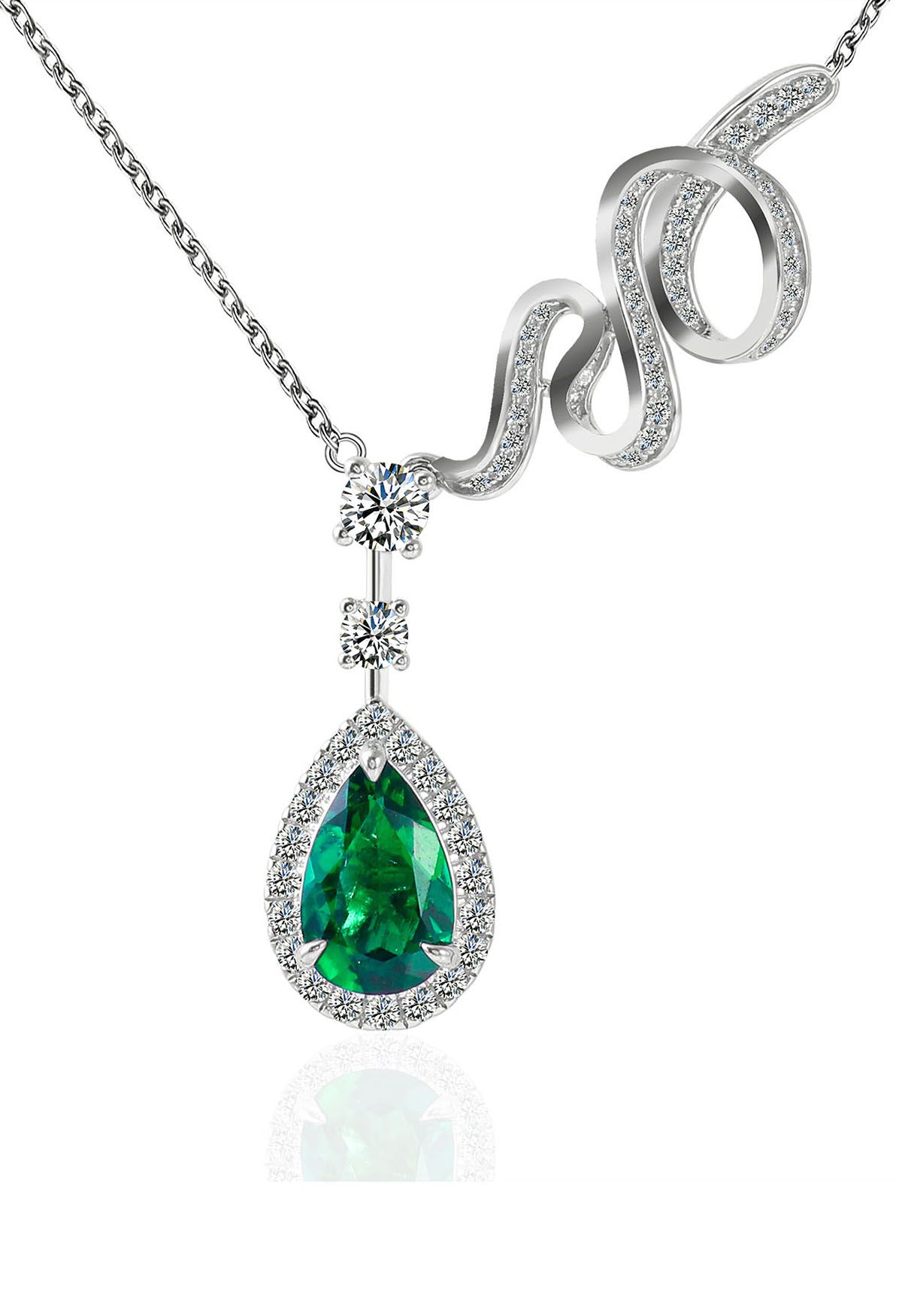Pear Shape Halo Emerald Gem Necklace