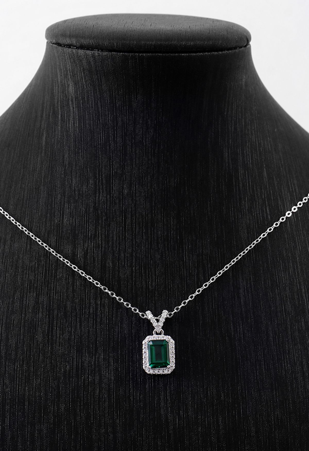 V-Shape Diamond Emerald Gem Necklace