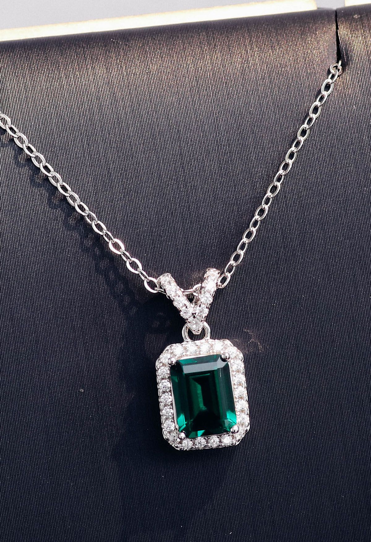 V-Shape Diamond Emerald Gem Necklace