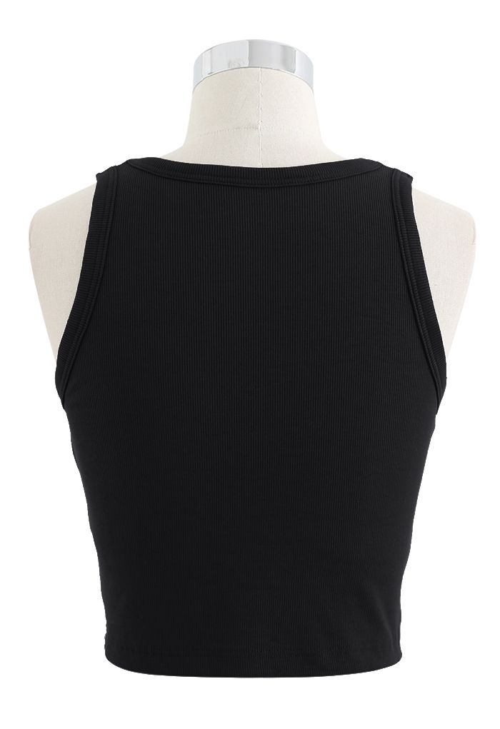 Solid Color Ribbed Tank Top in Black