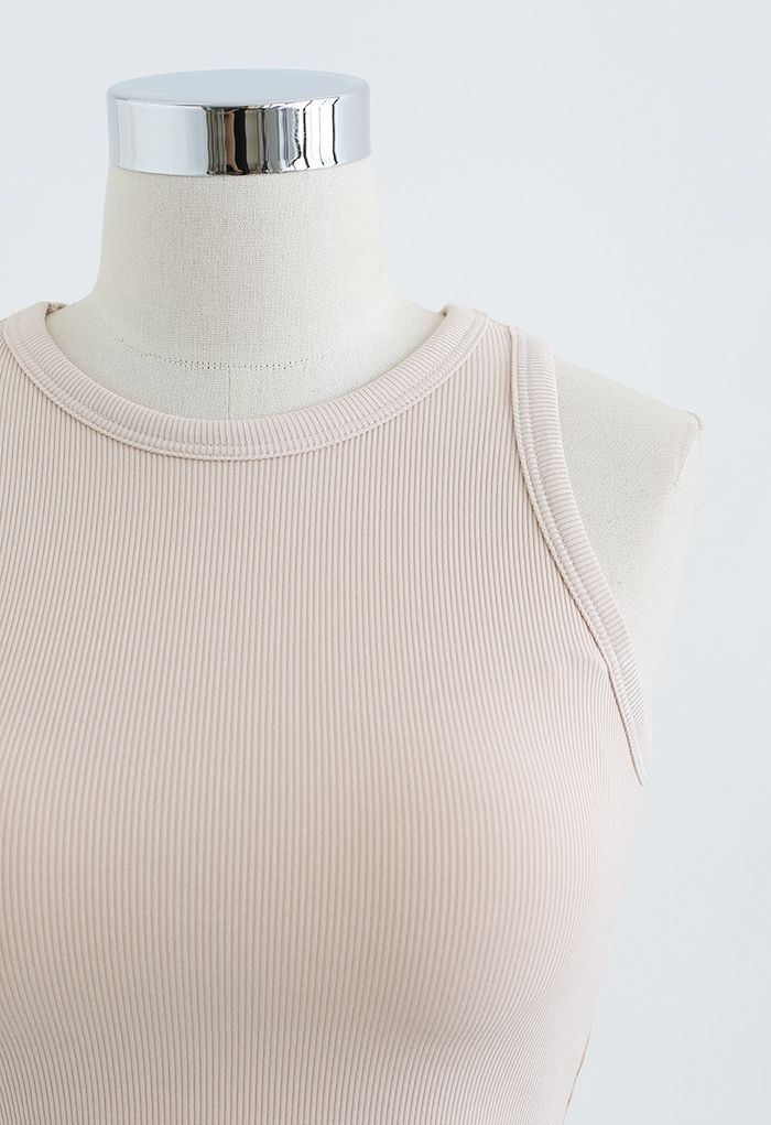 Solid Color Ribbed Tank Top in Sand