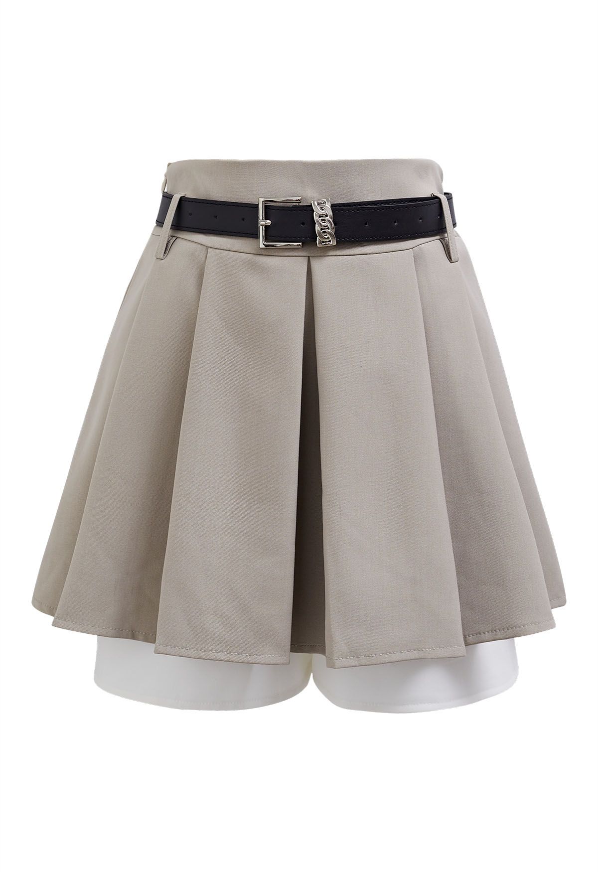 Contrast Hemline Pleated Skorts in Taupe