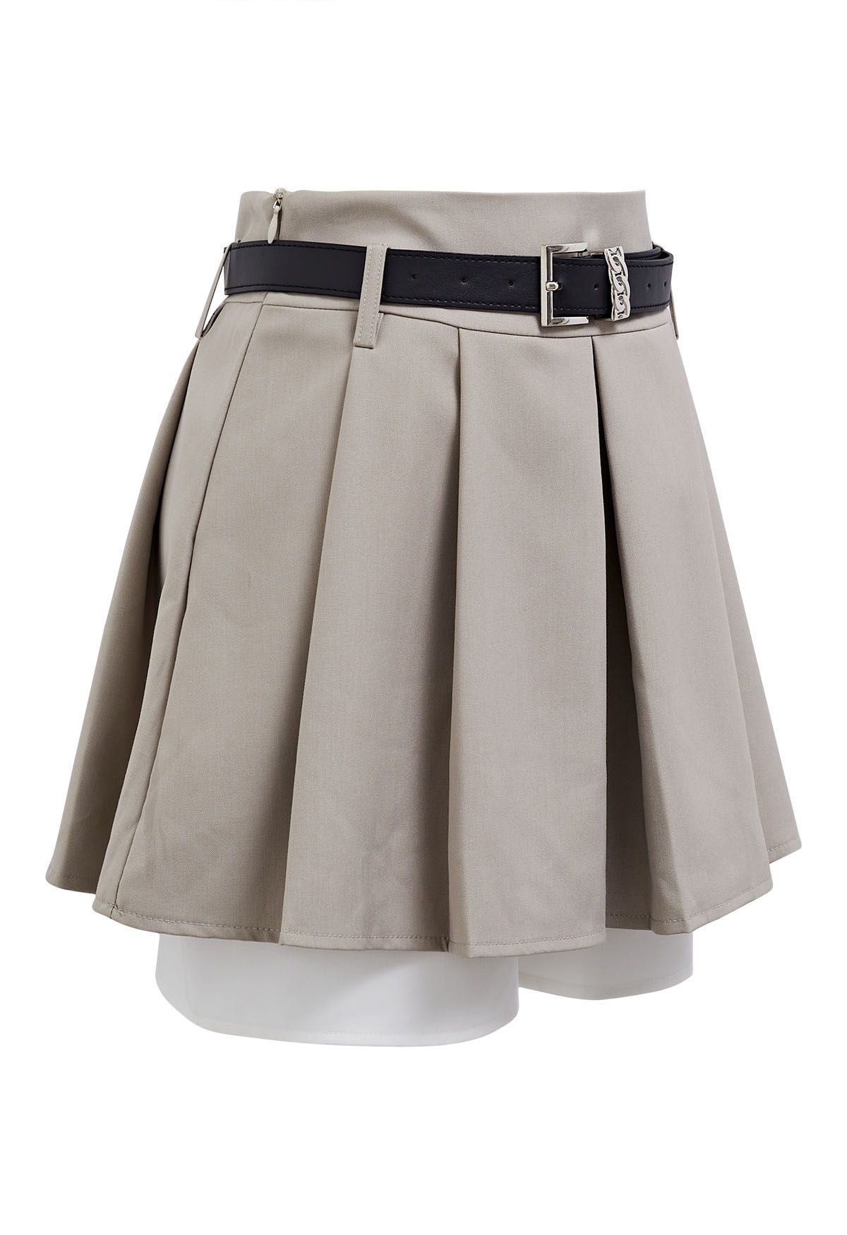 Contrast Hemline Pleated Skorts in Taupe