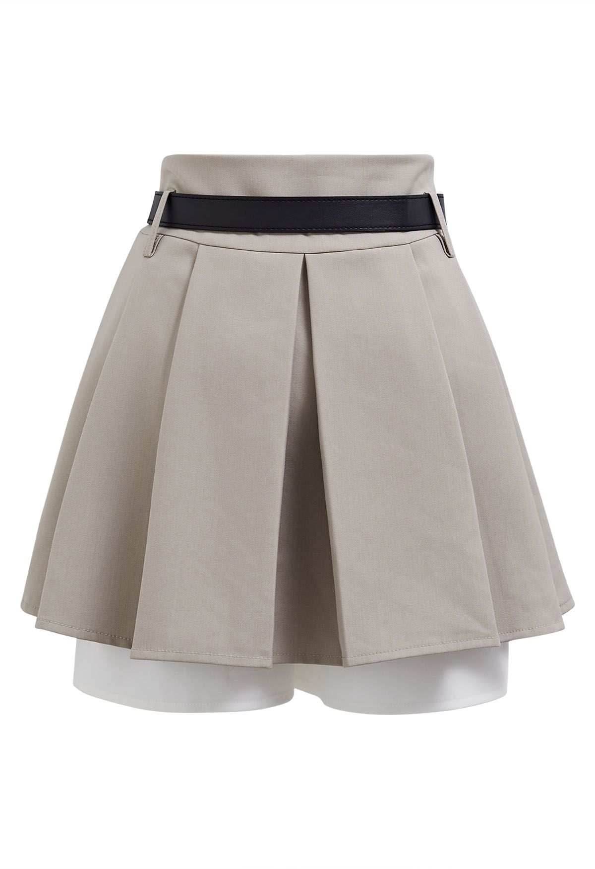 Contrast Hemline Pleated Skorts in Taupe