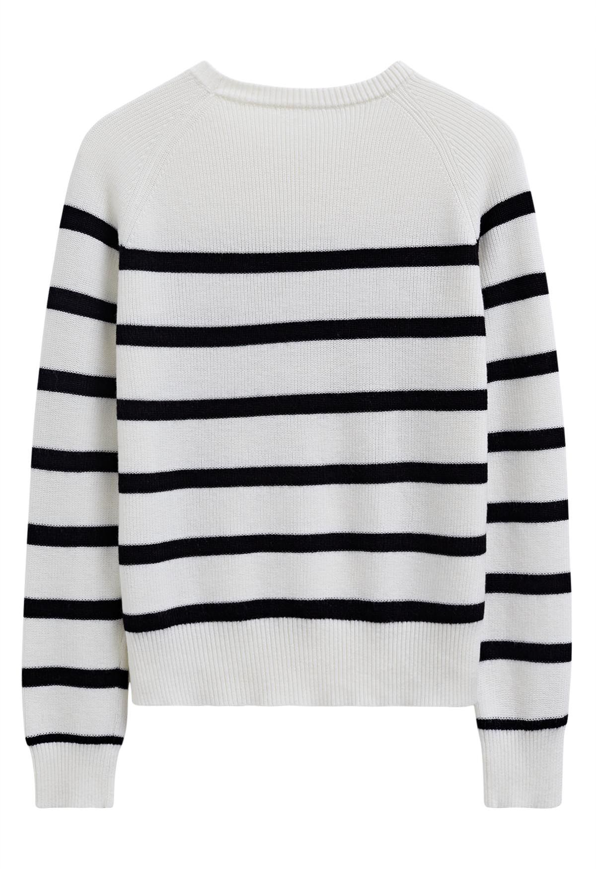 Versatile Round Neck Striped Knit Sweater in White