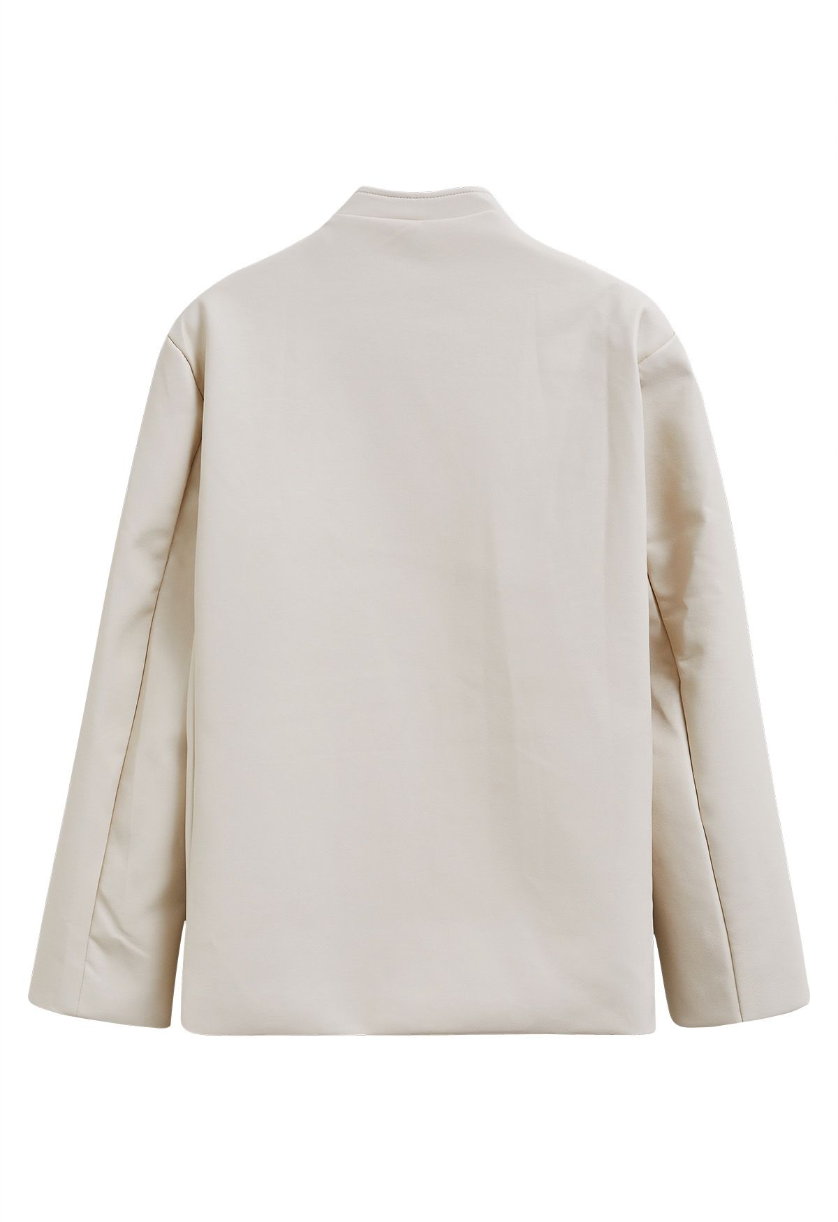 Simplicity Collarless Faux Leather Jacket in Ivory