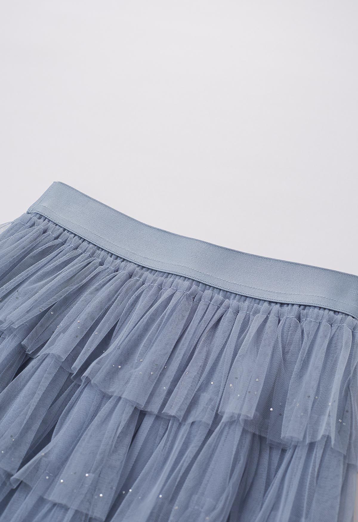 Glitter Swan Cloud Midi Skirt in Blue