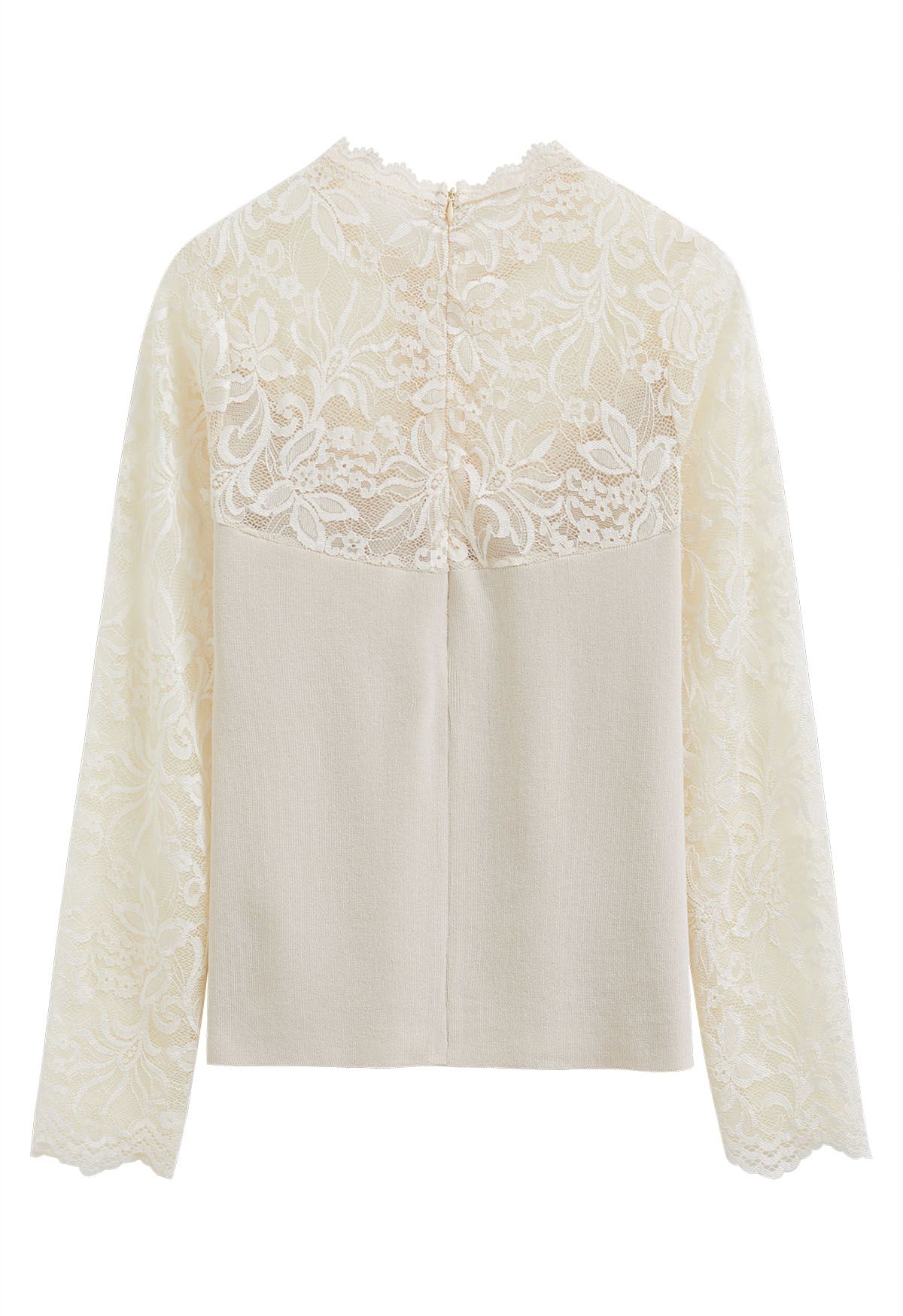 Ethereal Floral Lace Spliced Knit Top in Cream