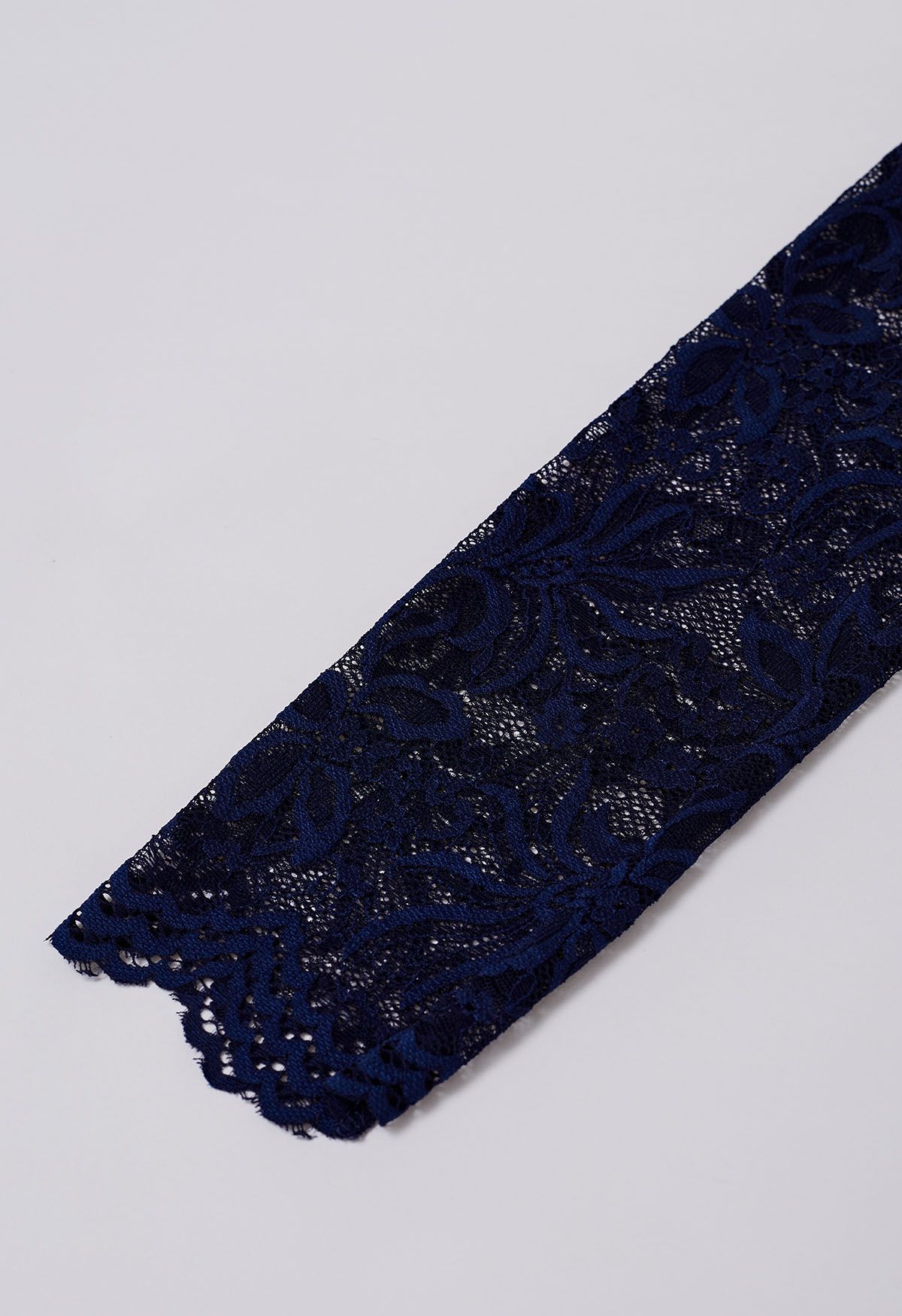 Ethereal Floral Lace Spliced Knit Top in Navy