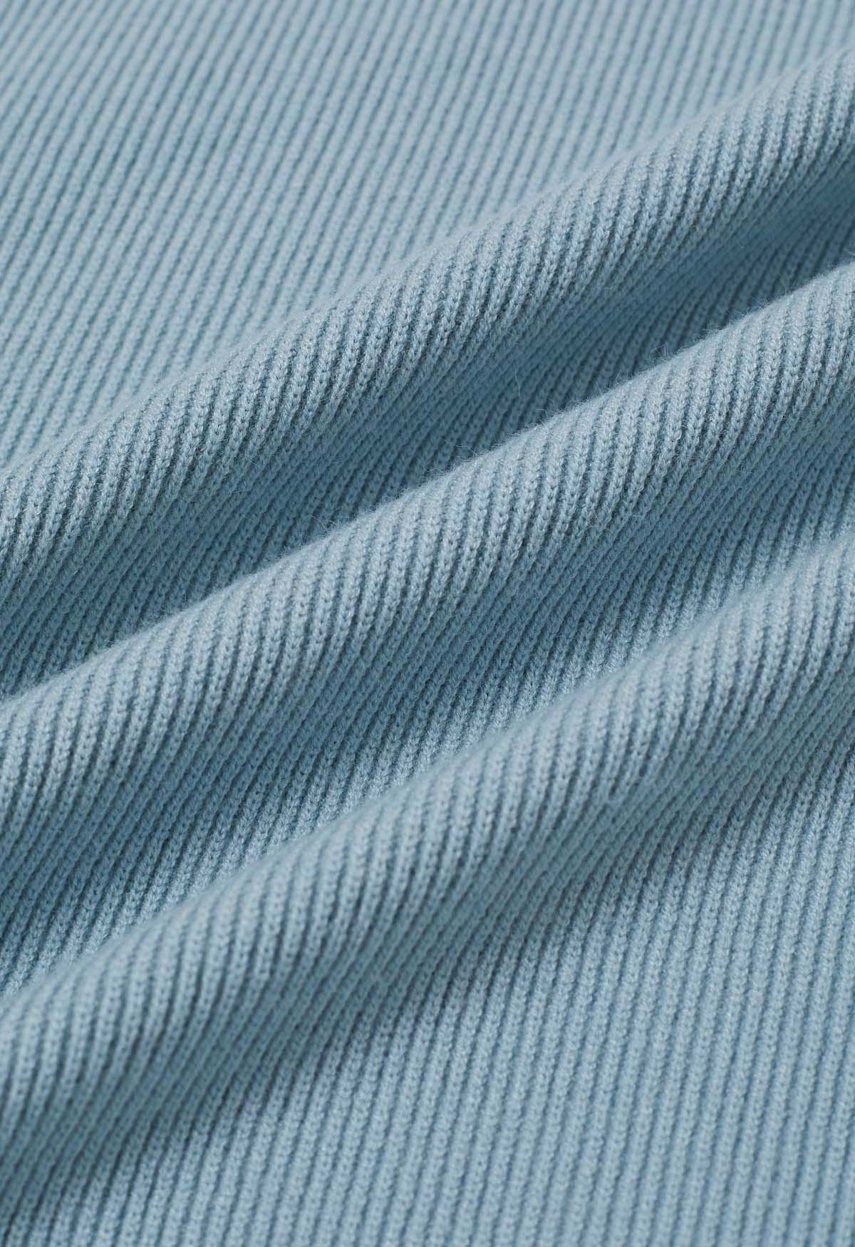 Notch Lapel Belted Longline Knit Cardigan in Blue