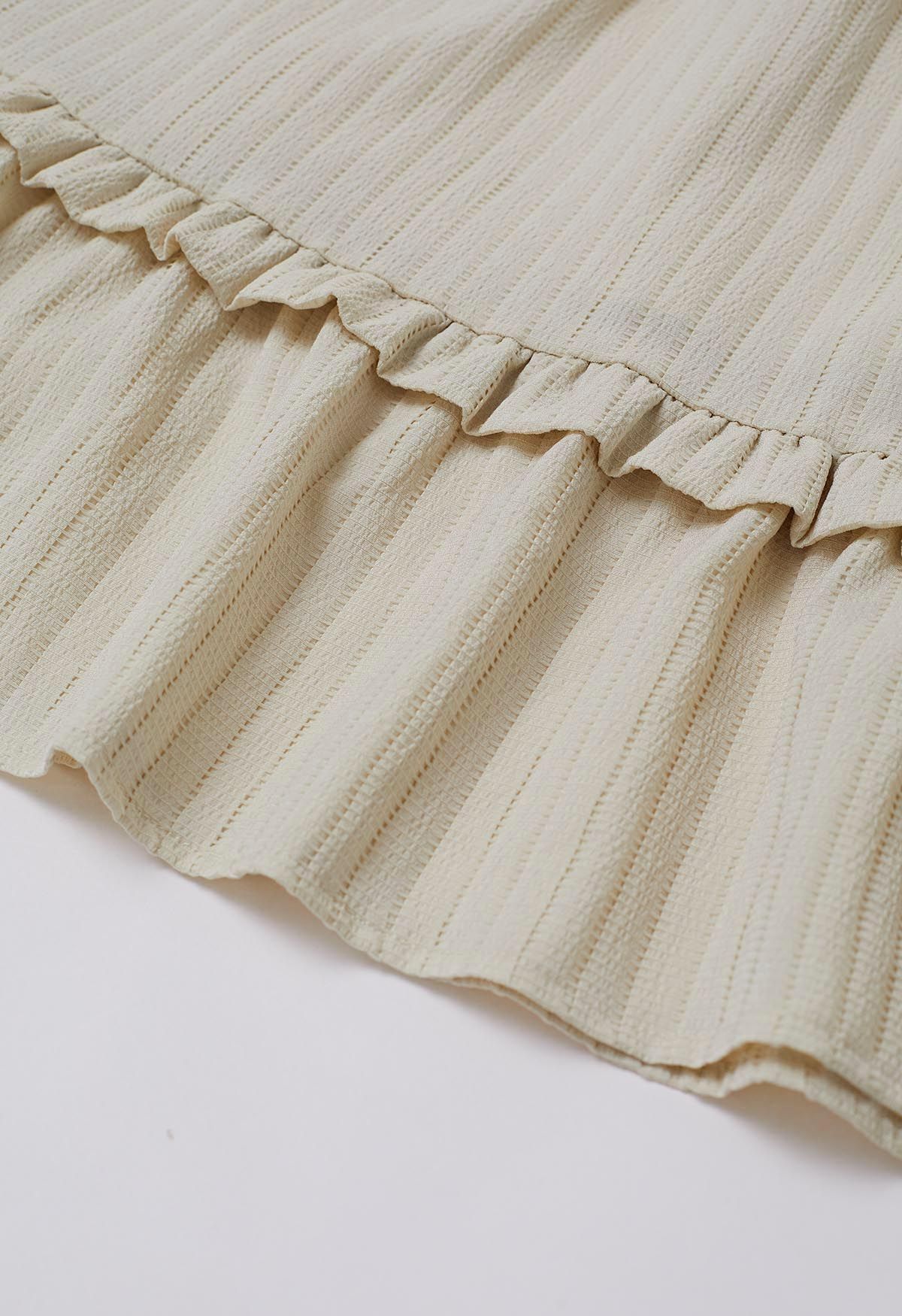 Ruffle Tiered Stripe Texture Maxi Skirt in Ivory