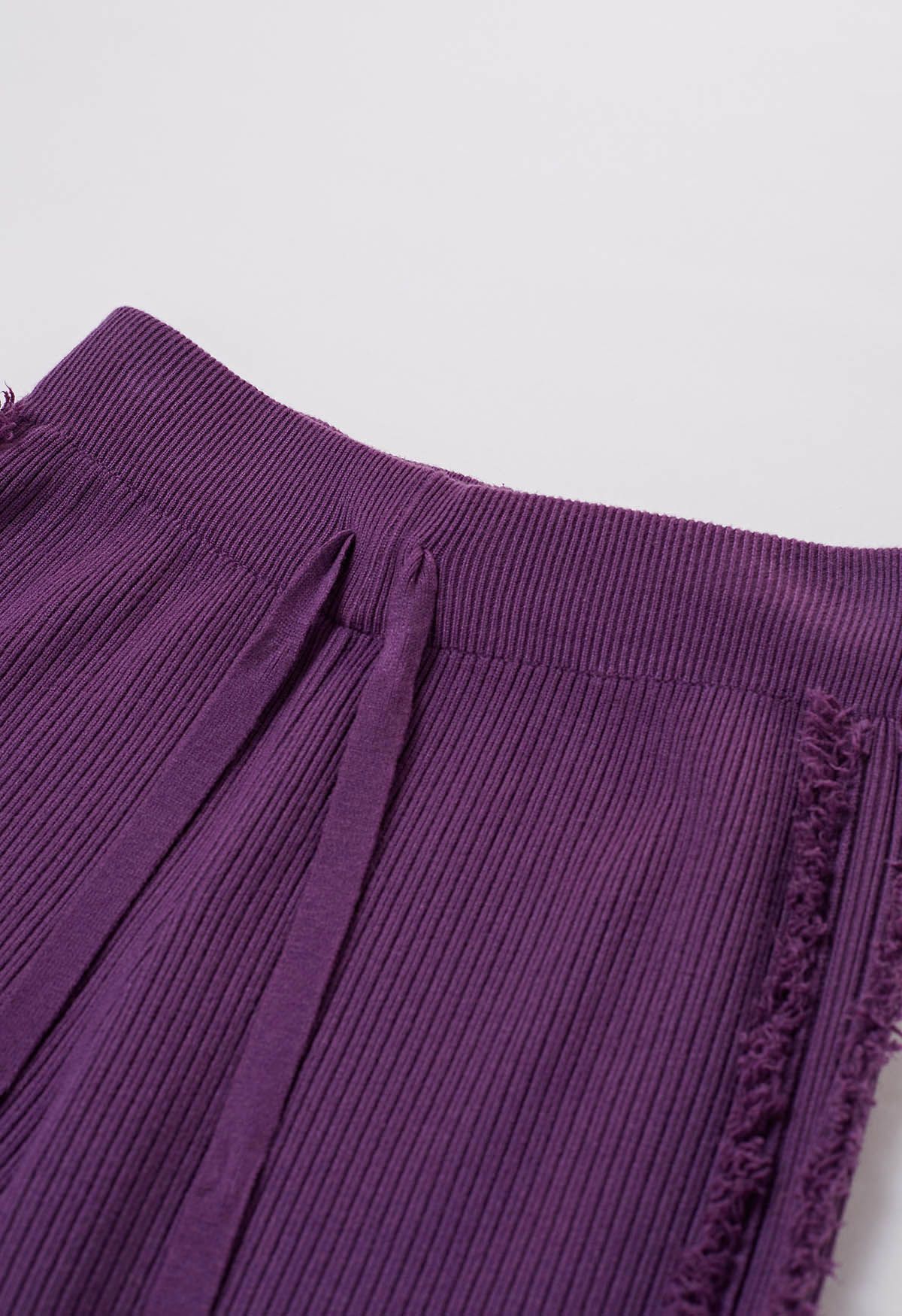 Side Tassel Trim Straight-Leg Knit Pants in Purple