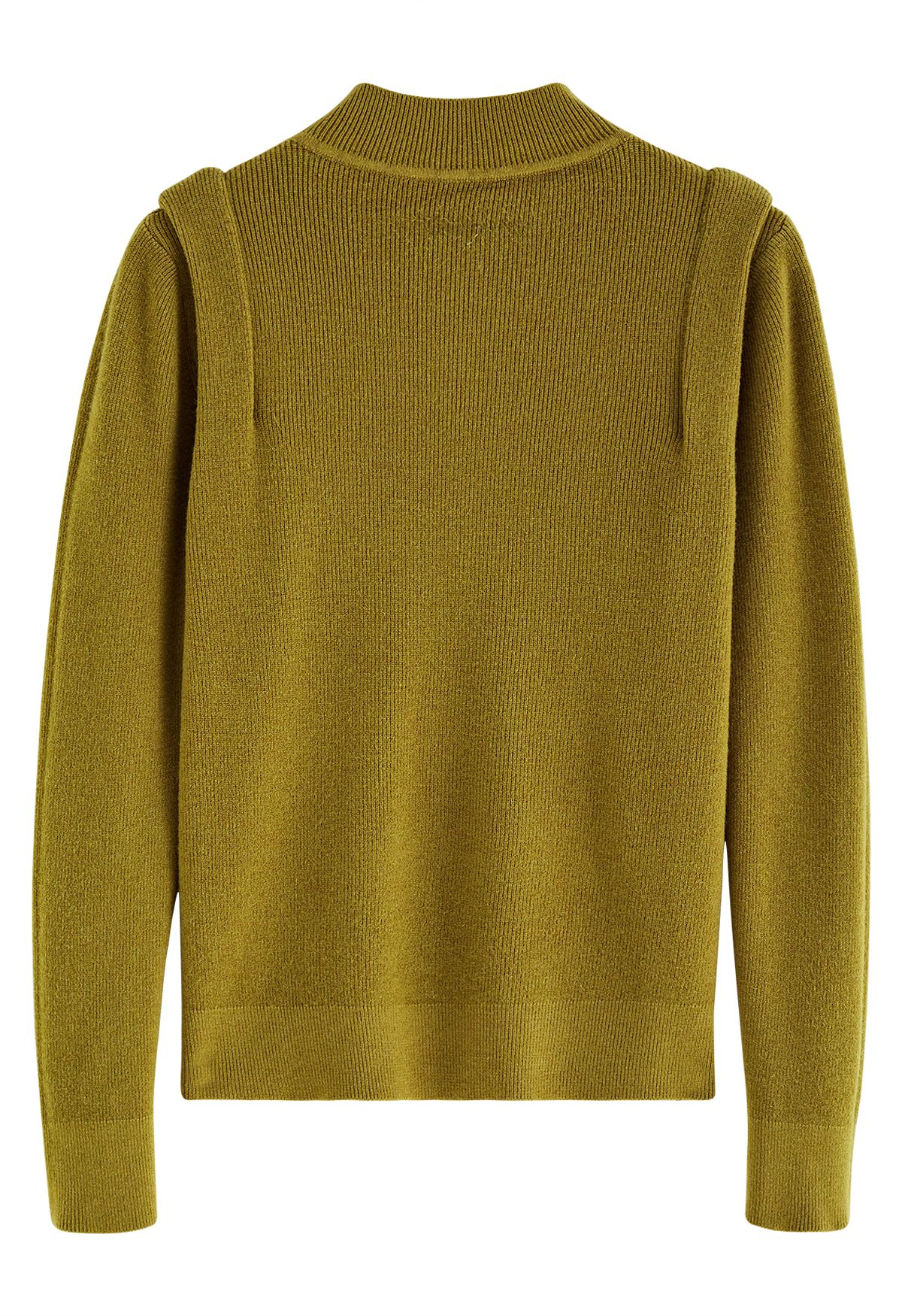 Buttons Embellished Mock Neck Knit Top in Moss Green