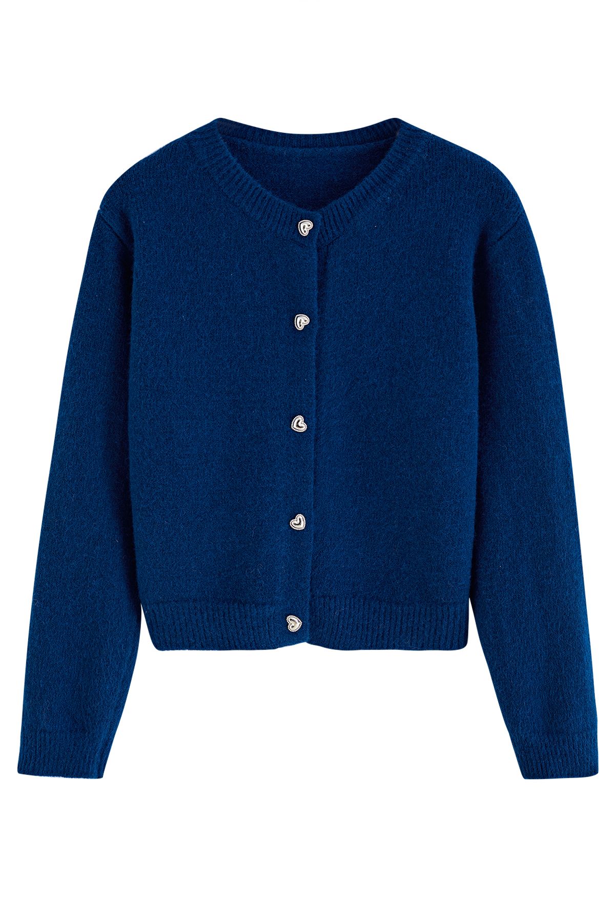 Heart-Shape Button Cropped Knit Cardigan in Indigo