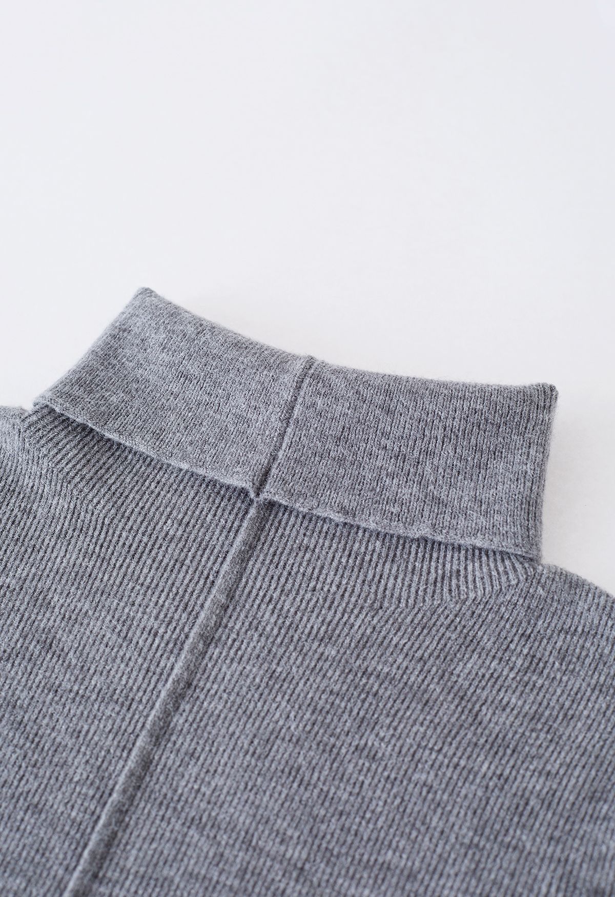 Seam Detail High Neck Slit Knit Top in Grey