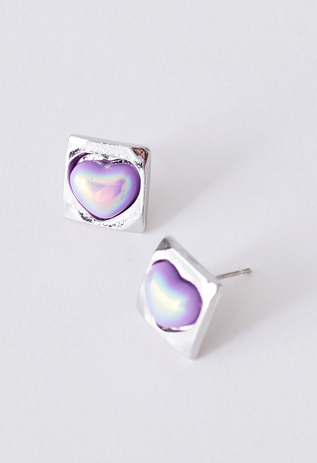 Laser Violet Heart Square Shape Earrings