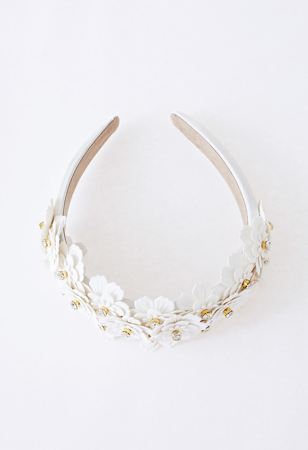 Rhinestone Floral Applique Headband in Ivory