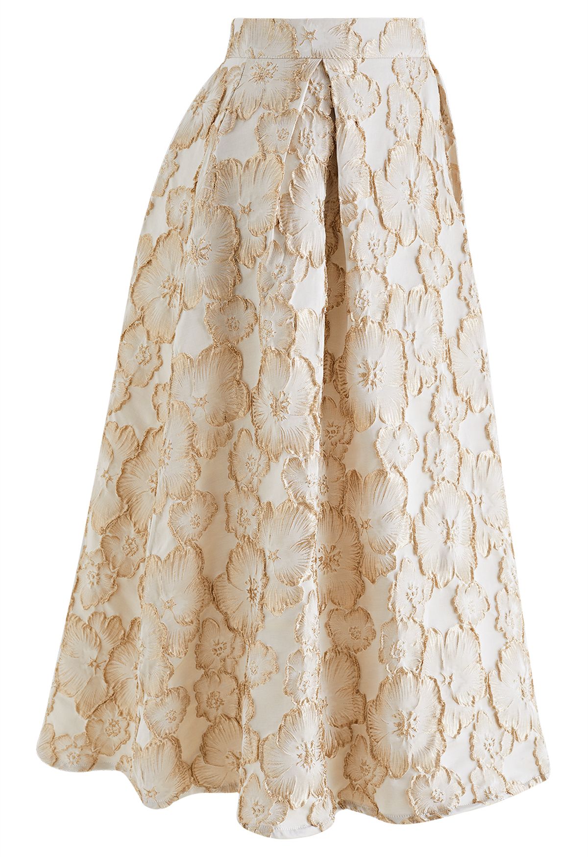 Thriving Golden Blossom Embossed Jacquard Midi Skirt