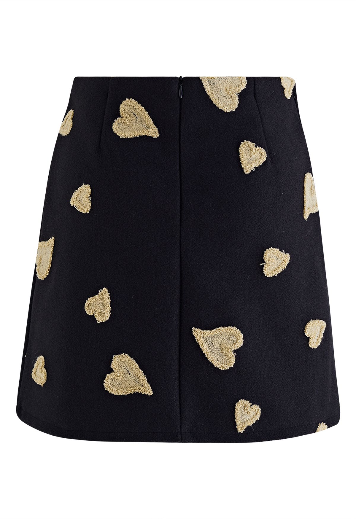 Hearts Embroidered Wool-Blend Mini Bud Skirt