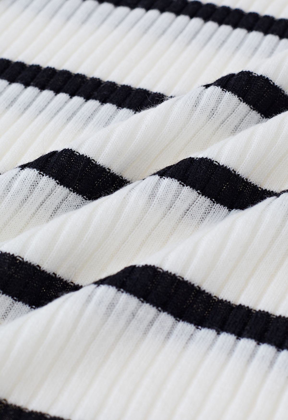Mock Neck Striped Rib Knit Top in White
