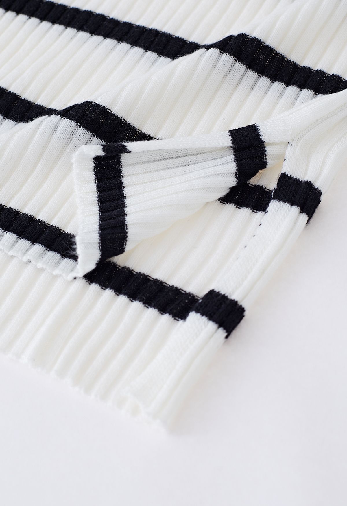Mock Neck Striped Rib Knit Top in White