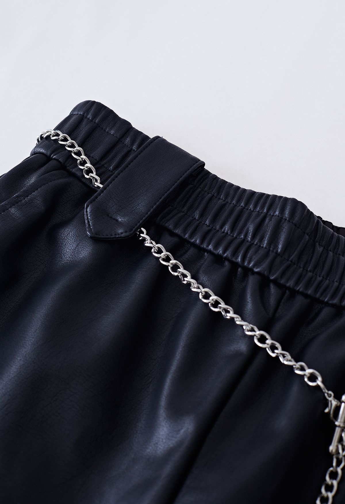 Silver Chain Faux Leather Shorts in Black