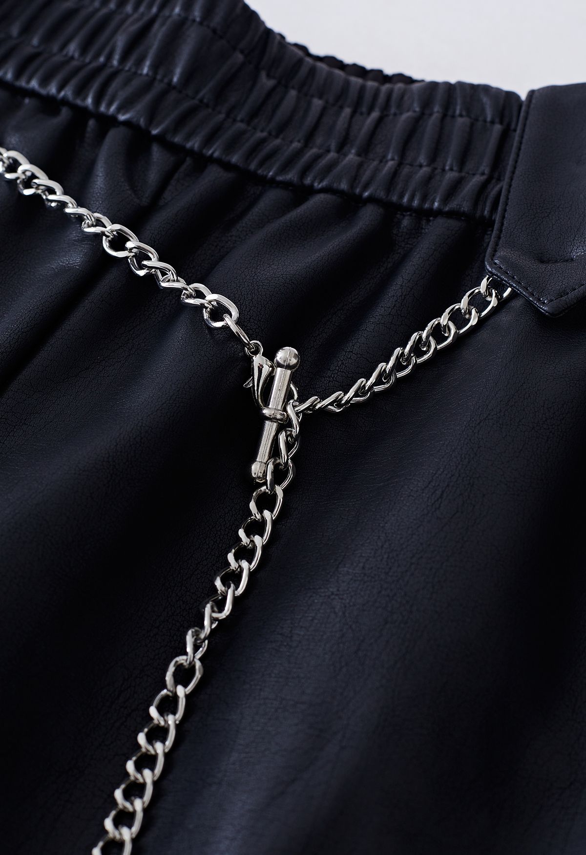 Silver Chain Faux Leather Shorts in Black