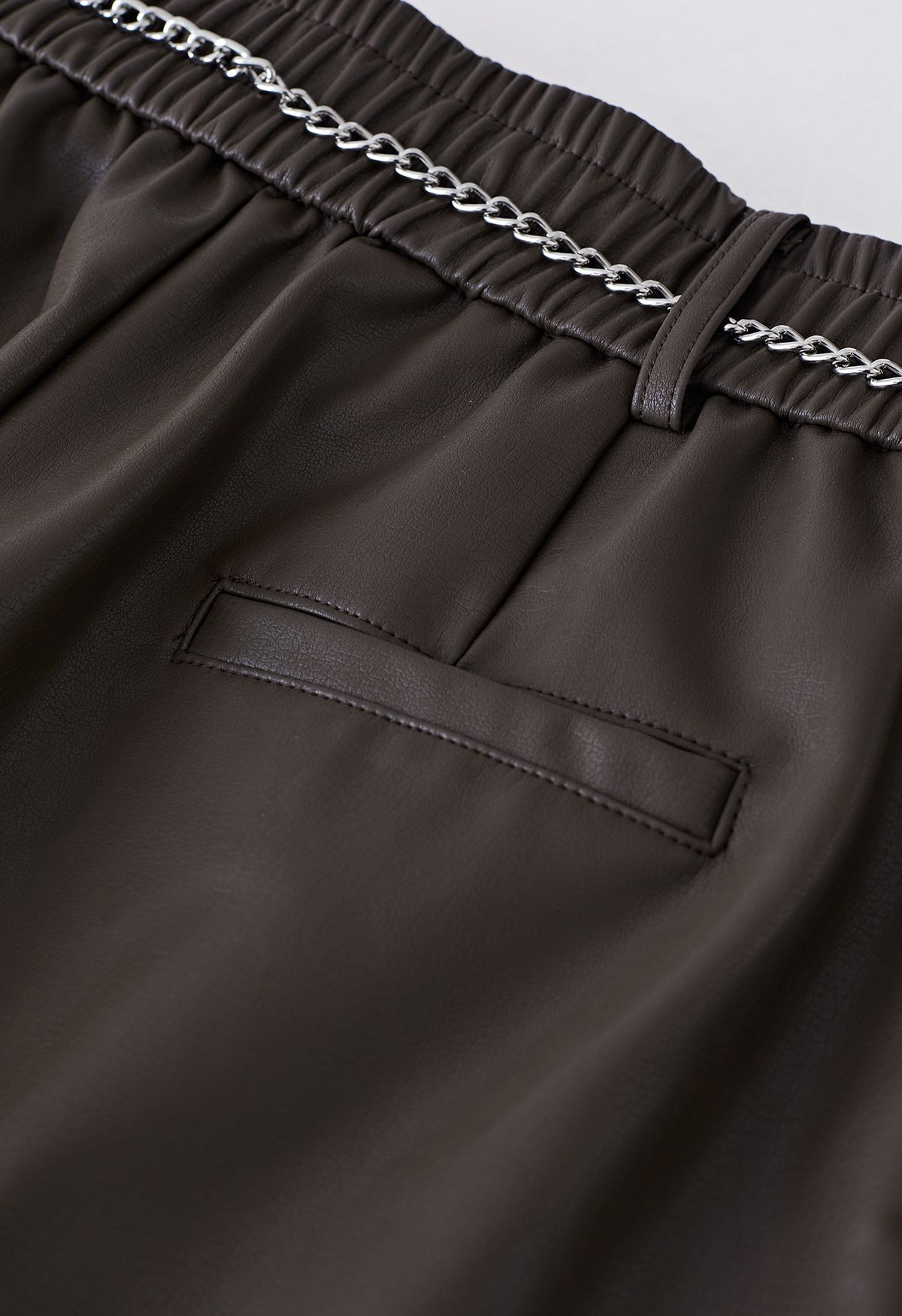 Silver Chain Faux Leather Shorts in Brown
